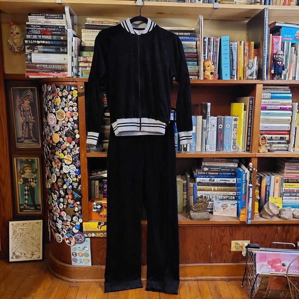 Vintage black and greyā velour track suit.